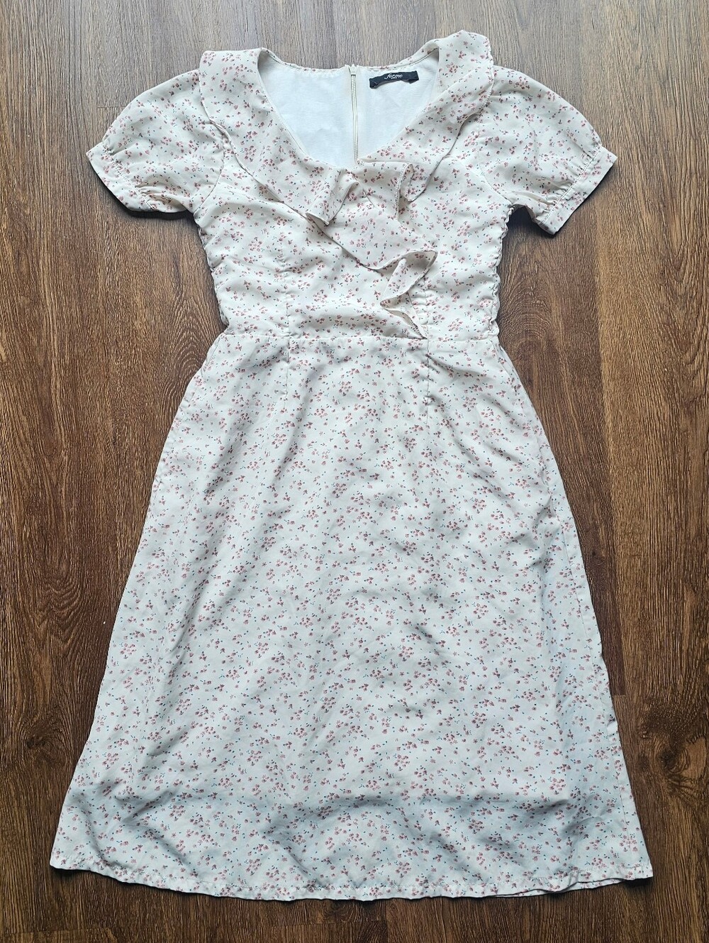 Womens S Forme Dress Floral Zip Pink White Collared Cottagecore Modest Short Sle
